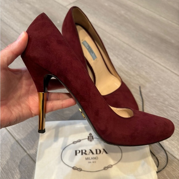 Prada Burgundy Suede Heels - Picture 2 of 6
